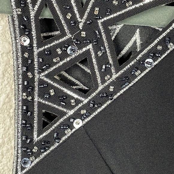 NWT Patra Black Sheath Party Cocktail Mini Dress Geometric Sequin Beaded Sz 4 - Picture 4 of 13